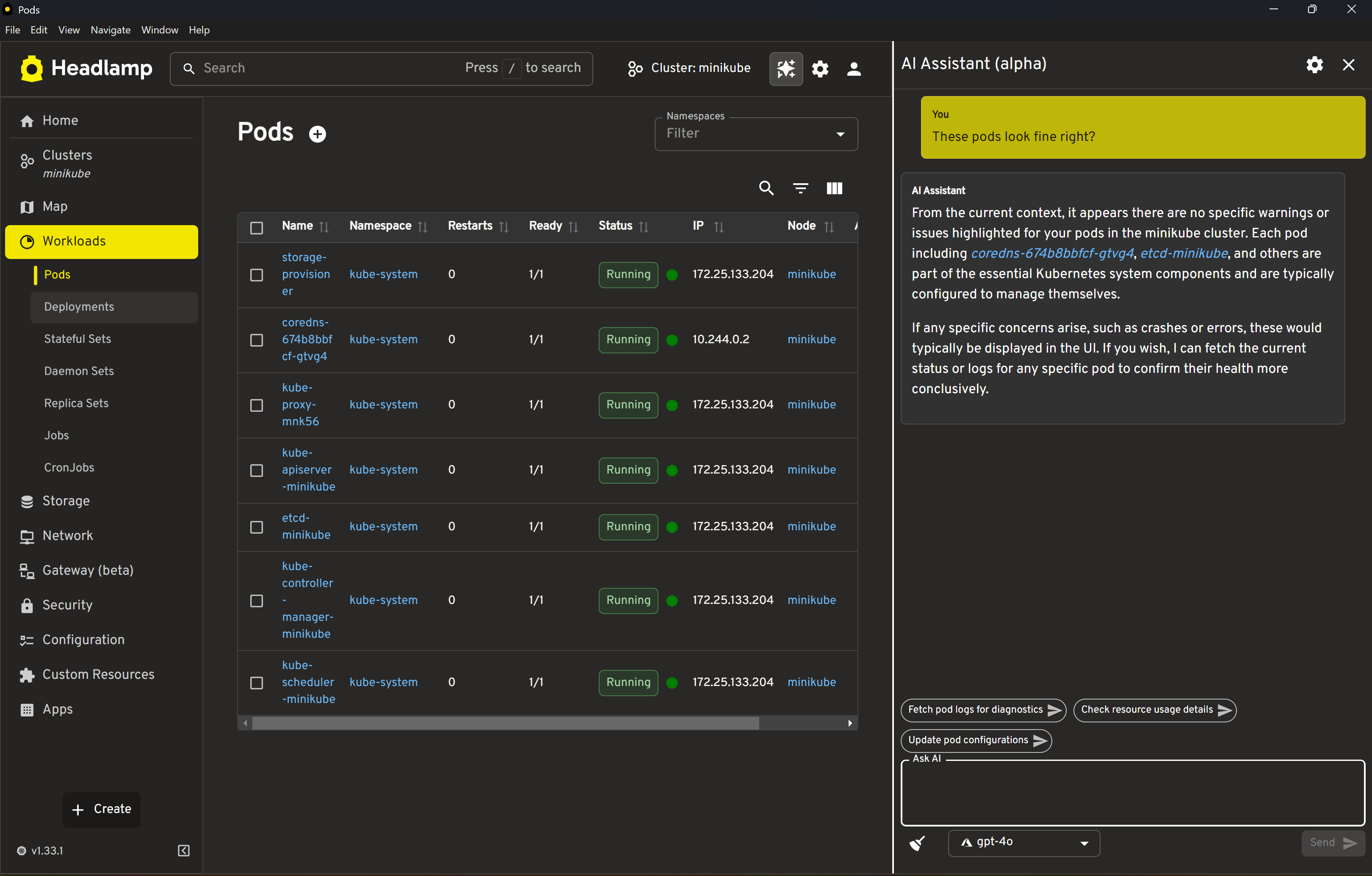 AI assistant plugin showing a chat interface