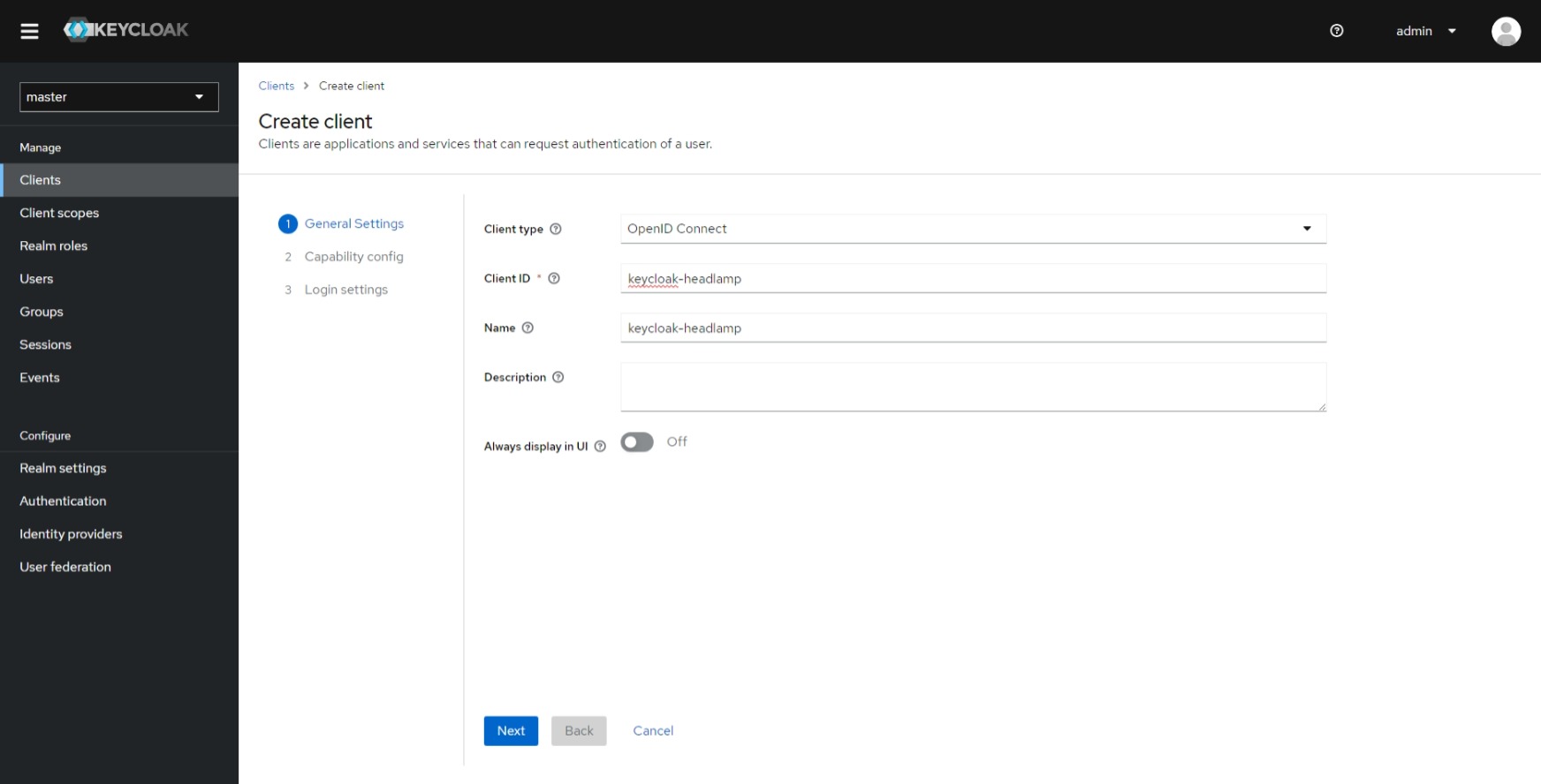 Keycloak Create Client
