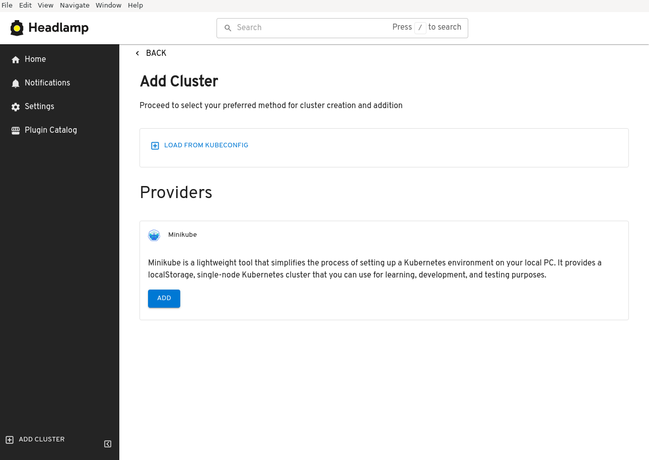 Screenshot showing the choices for creating or loading a cluster