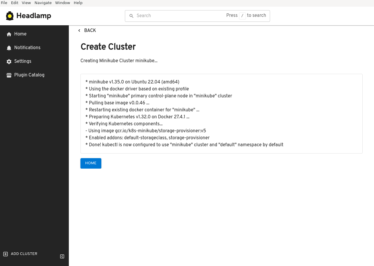 Screenshot information on the progress of creating minikube
