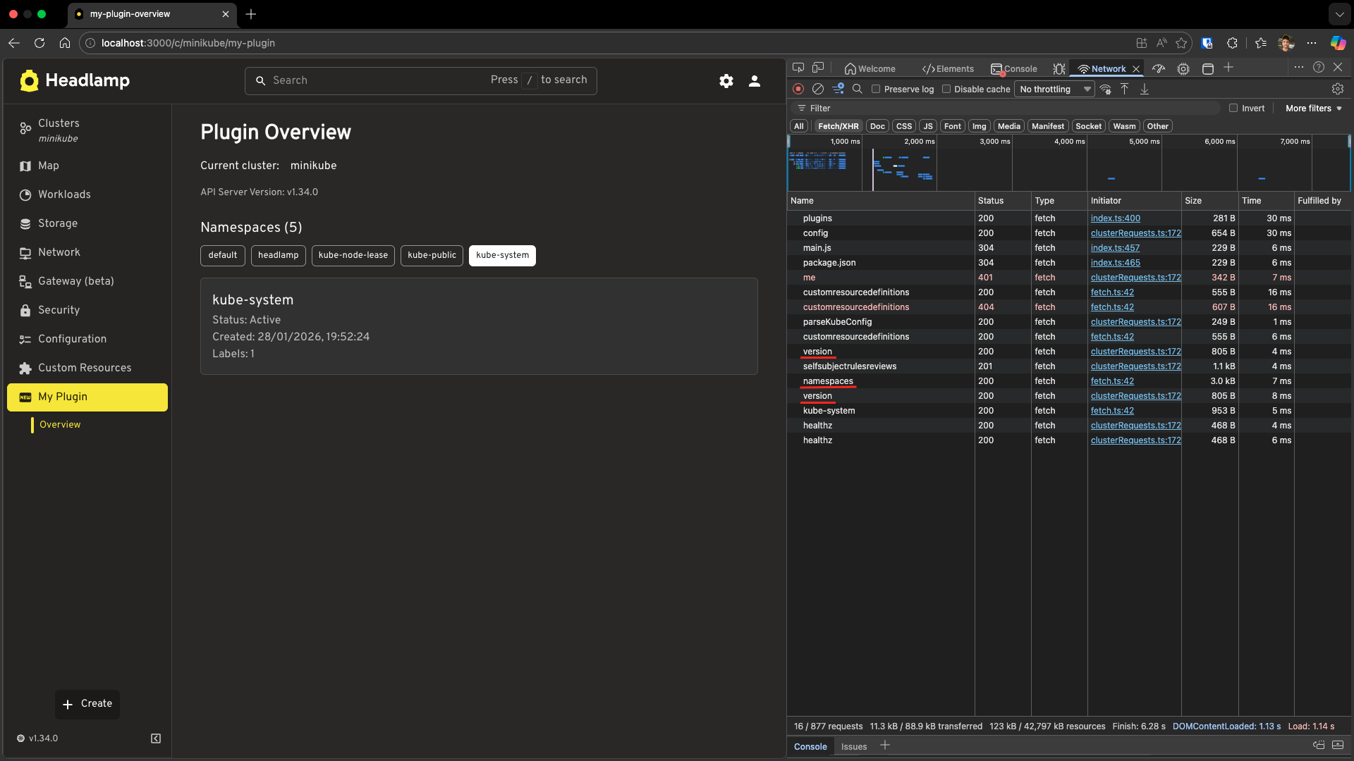 Screenshot of the browser Developer Tools Network tab showing API requests highlighted by red lines