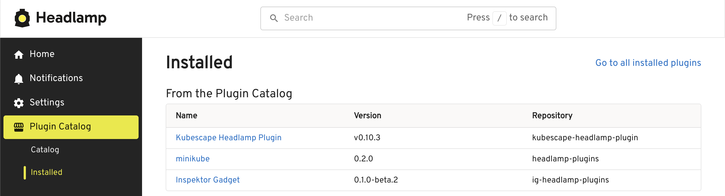 Plugin Catalog - Installed plugins