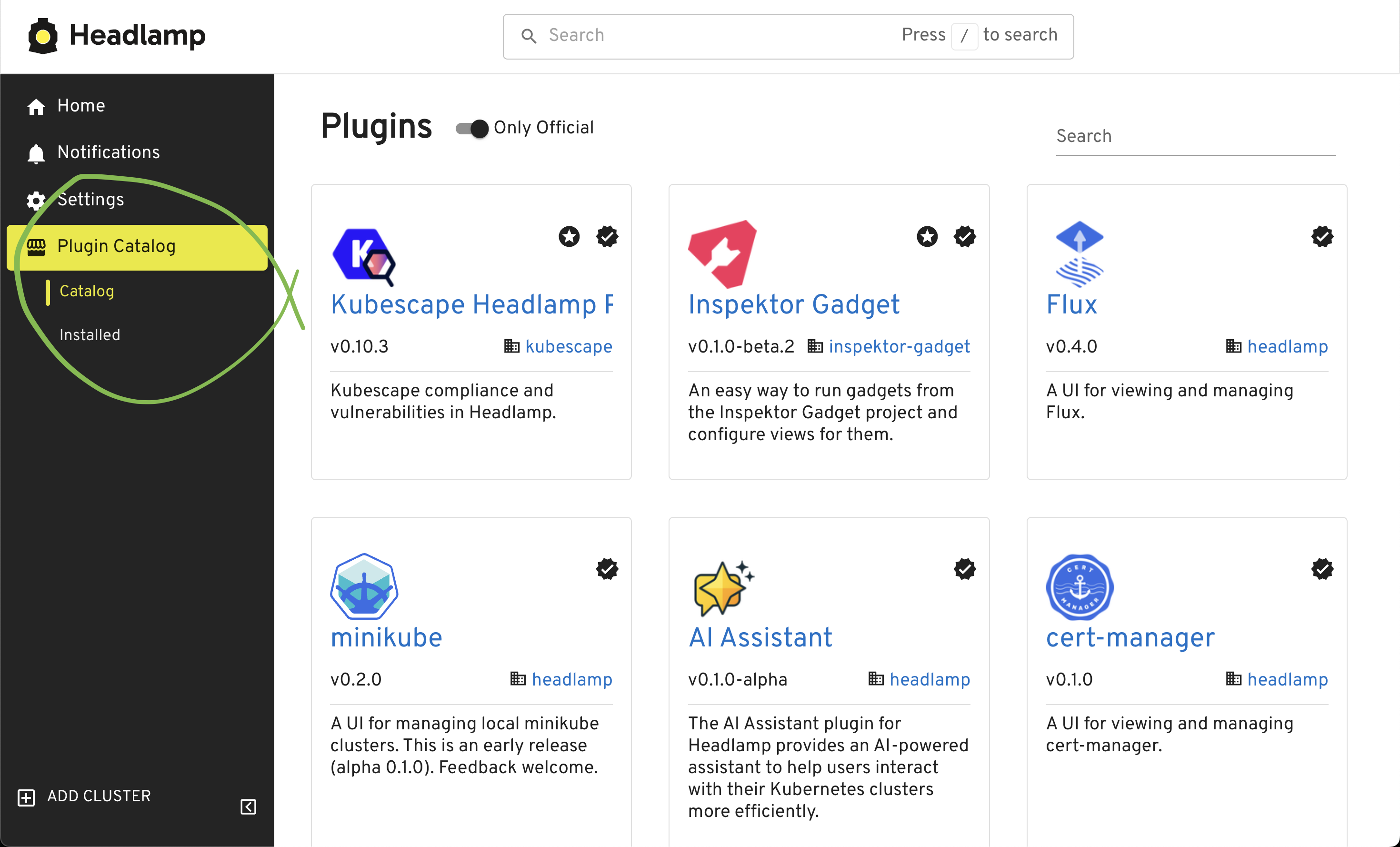 Plugin Catalog - List view