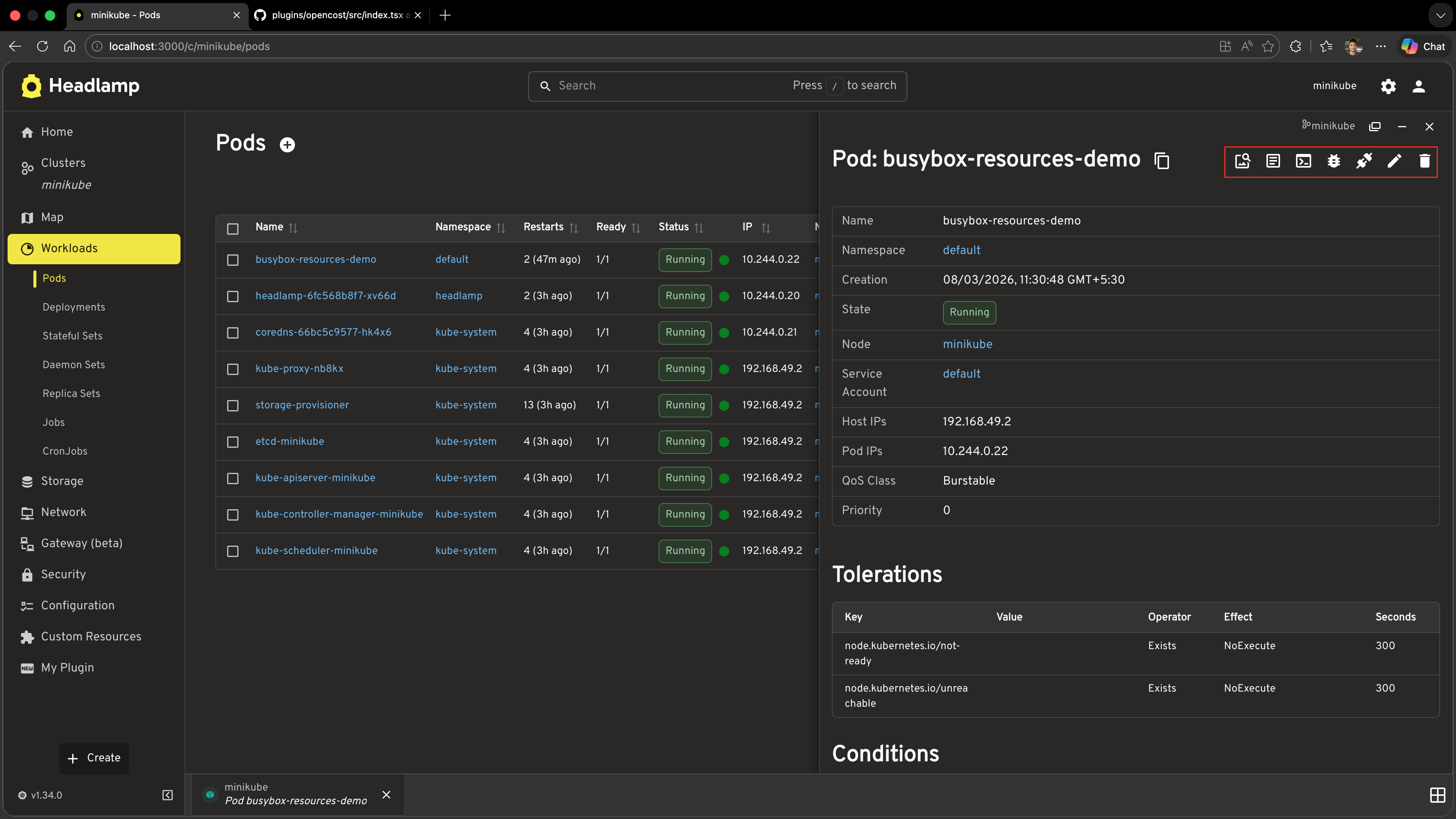 Screenshot of a Pod detail page header with the Image Details button visible when the toggle is on
